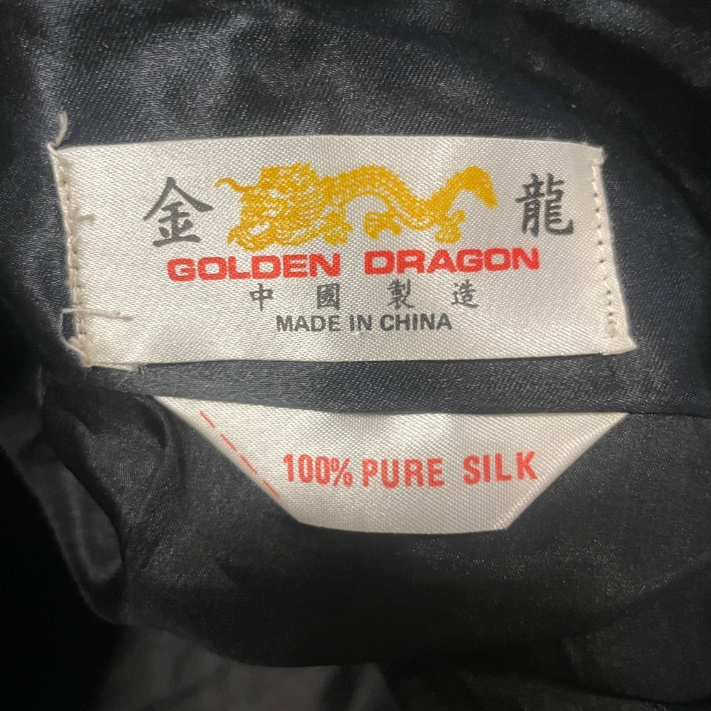 Vintage Golden Dragon Black Silk Embroidered Kimono Robe Floral Chinese - Picture 3 of 16